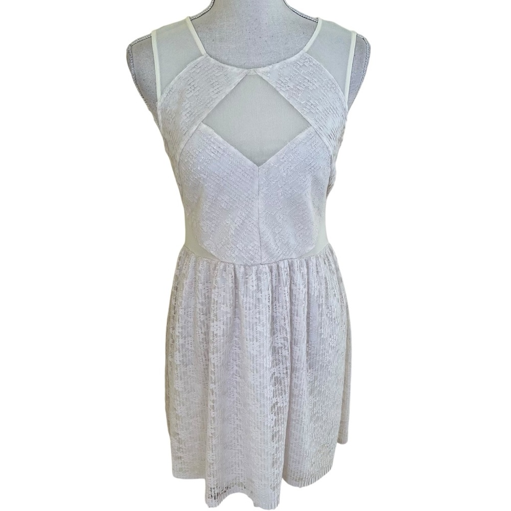 Anthropologie Pins & Needles Cream Lace Aline Dress with Mesh Cutout Detail